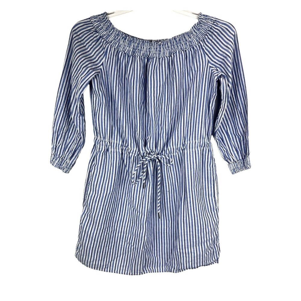 Rag & Bone Drew Off Shoulder Mini Dress Tunic MED Blue Stripe Cotton